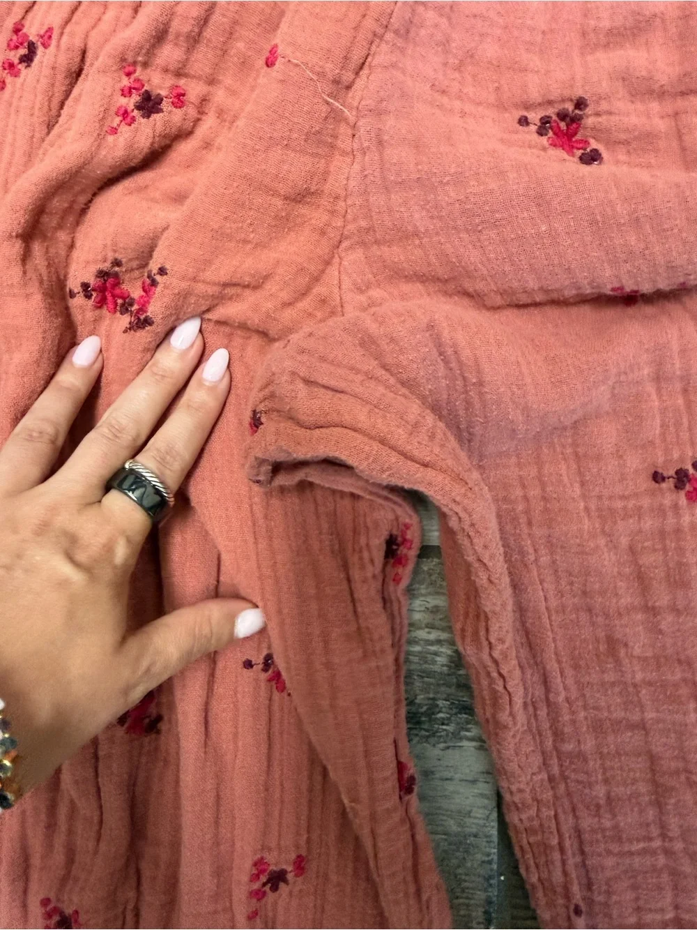 Free People Coral Smocked Jumpsuit with Balloon Sleeves